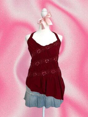 Y2K Fairy Sequin Asymmetric Red Halter Top